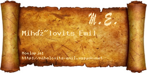 Mihálovits Emil névjegykártya